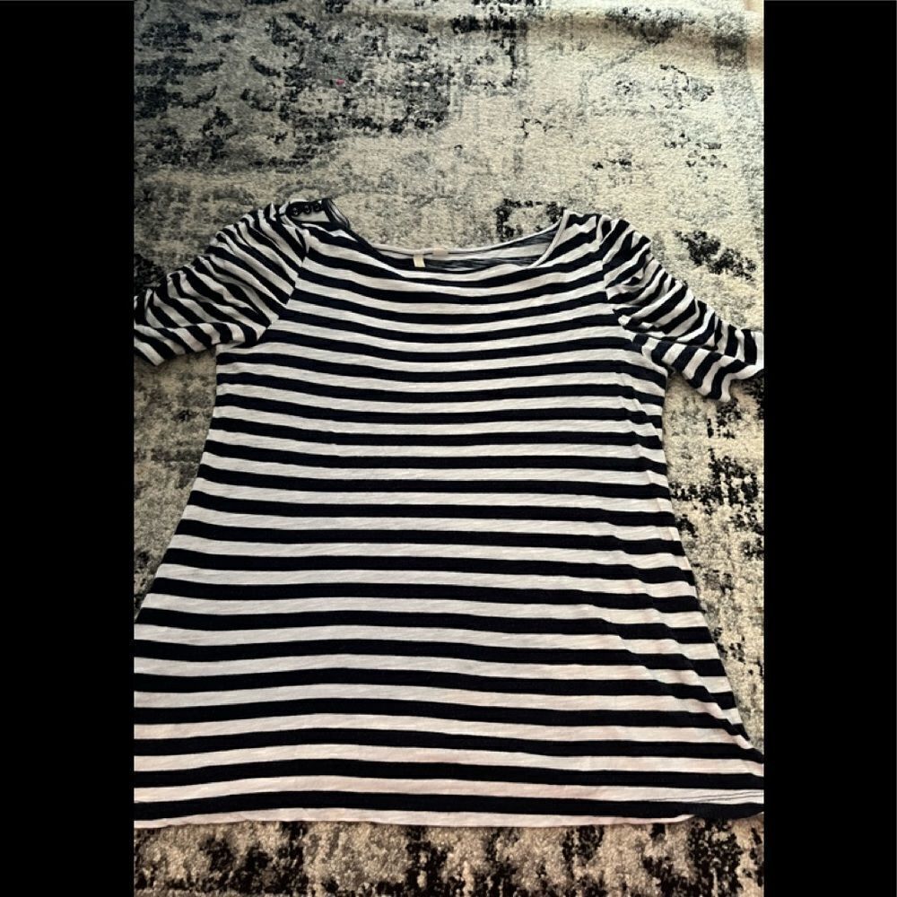 Anthropologie Little Yellow Bird Blue/White Stripe Tee